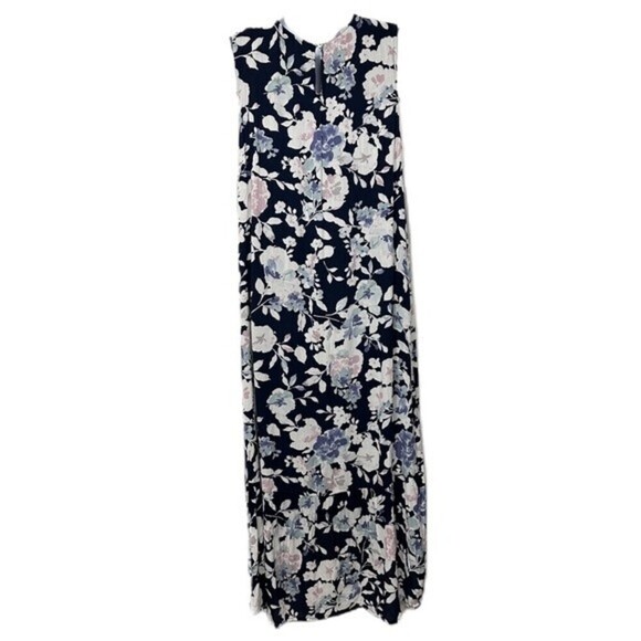 J.Jill Navy Multicolored Floral Print Size Medium Maxi Dress - Picture 7 of 16